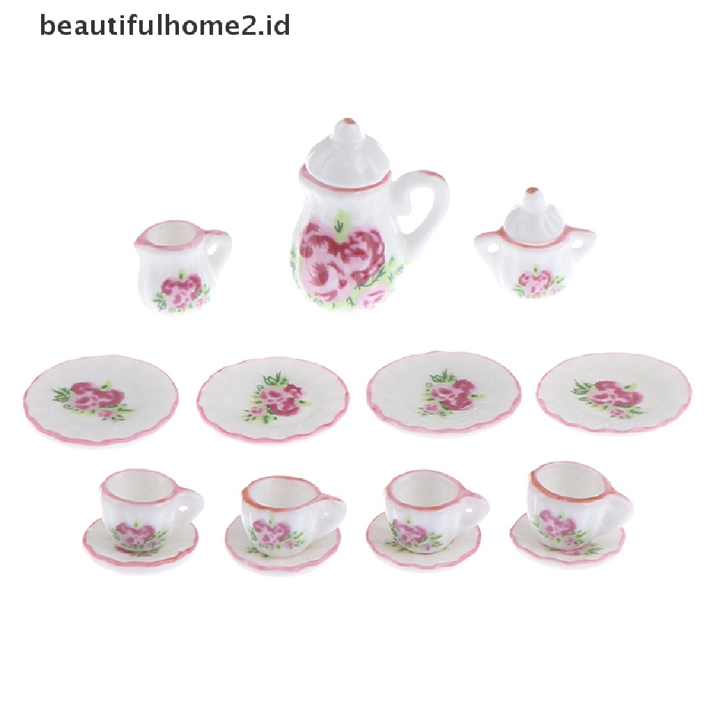 (Beautifulhome2.Id) 15pcs / Set Mainan Miniatur Cangkir Teh Porselen Bahan Keramik Untuk Aksesoris Rumah Boneka 1: 12