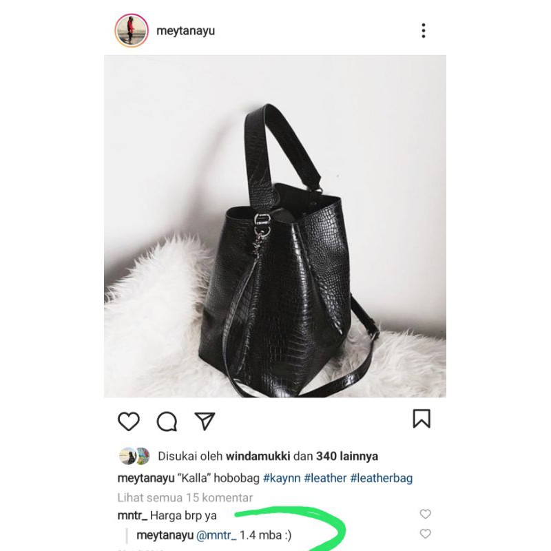 KAYNN original 100% kalla Hobo bag crocodile black medium ( kulit sapi asli )