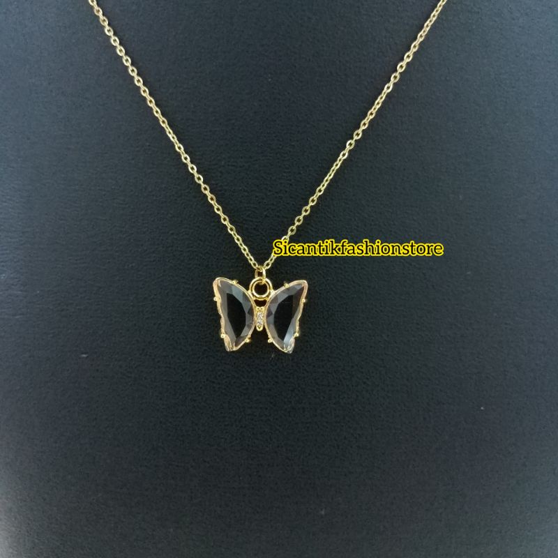 Kalung Wanita Titanium Liontin Kupu Kupu Warna Merah Terbaru Anti Karat selamanya Kalung Titanium Wanita Liontin Kupu Kupu Kupu Terlaris Mewah Kekinian Fashion Wanita Kalung Wanita