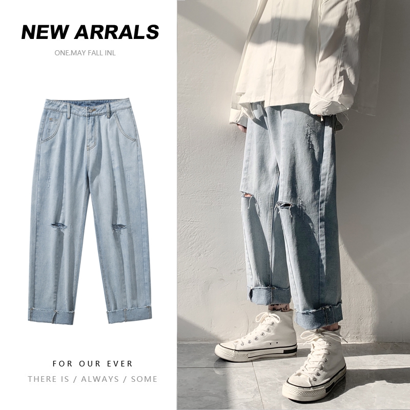  Celana  Panjang Model Longgar Desain  Lubang Bahan  Jeans 