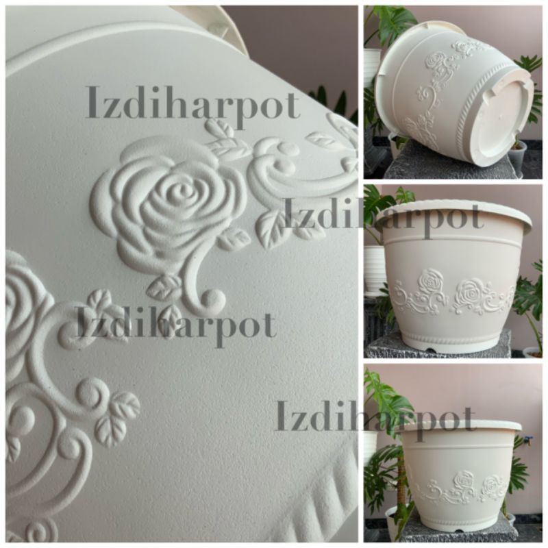 pot bunga tanaman shallom bulat putih 40cm - bahan tebal