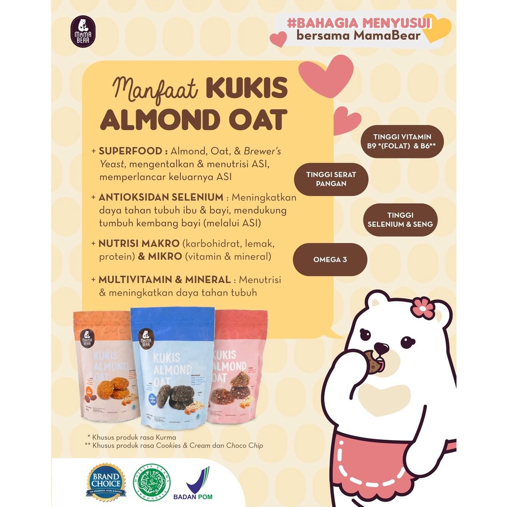 PROMO TERMURAH! Kukis Almond Oat Milky Mama Biskuit / Cookies Kue Pelancar Asi Mama Bear Kue Almond Almon Mix