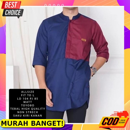 Atasan Baju Koko Pria Super Nyaman Arsya Koko Model Terbaru 2022 [Koko Rivan Navy Ni]Baju Koko Pria 
