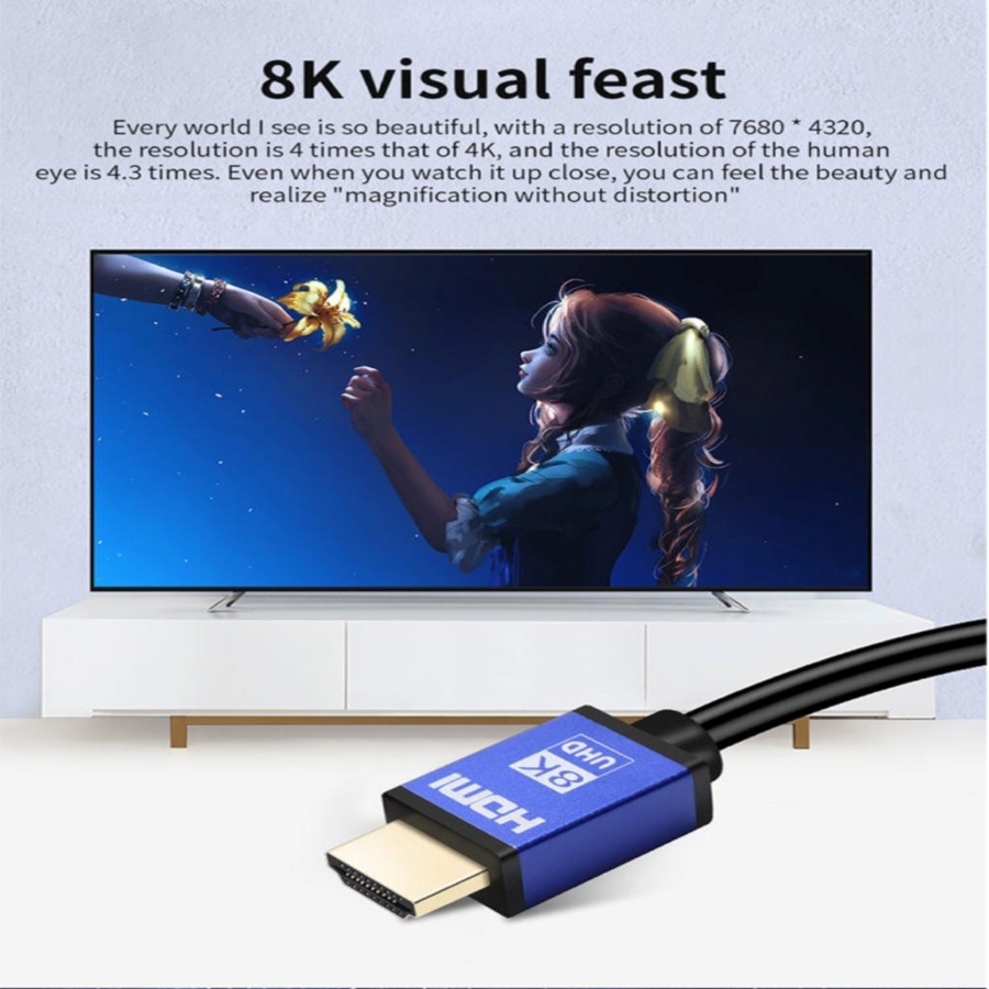 Kabel HDMI to HDMI Quinton 8K 60hz V2.1 high speed 48gbps 3D 2-3 meter