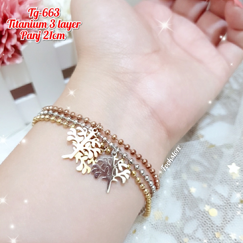 GELANG TITANIUM WANITA 3 LAYER BIJI LADA/TITANIUM ANTI KARAT/COD