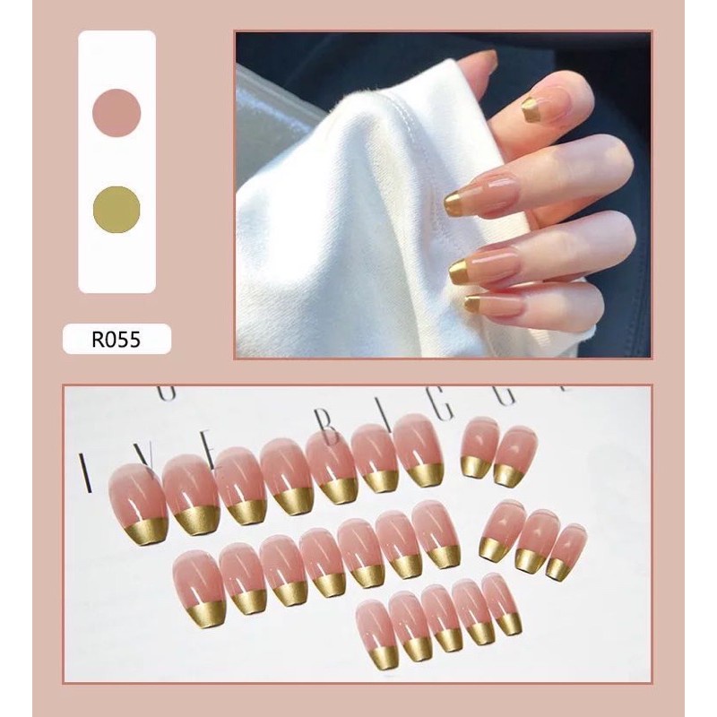 24PCS KUKU PALSU MOTIF MARBLE NAIL NUDE / ombre gold metal marble nails kupal kuku palsu marmer