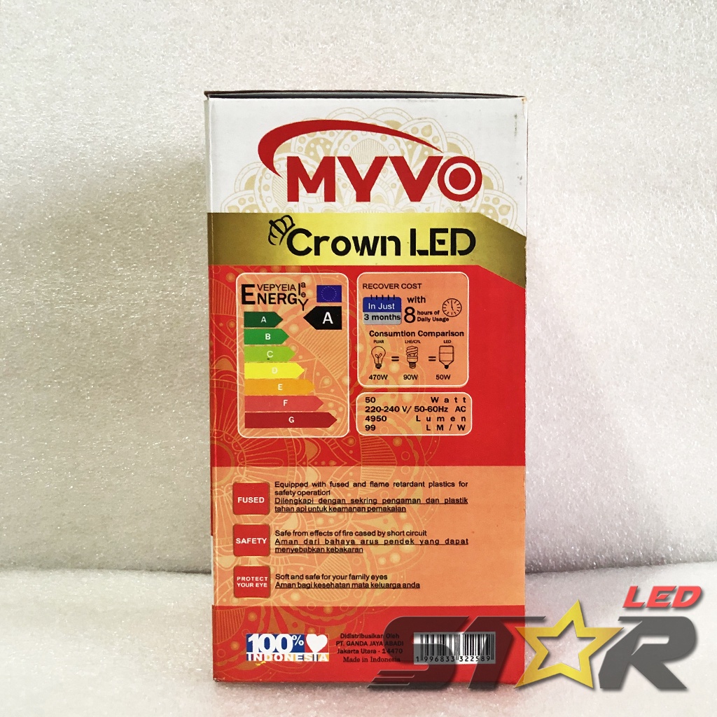 MYVO Crown LED 50W Lampu Bohlam Kotak Desain Unik Murah Hemat Energi Irit Listrik Super Terang 50 WATT Star