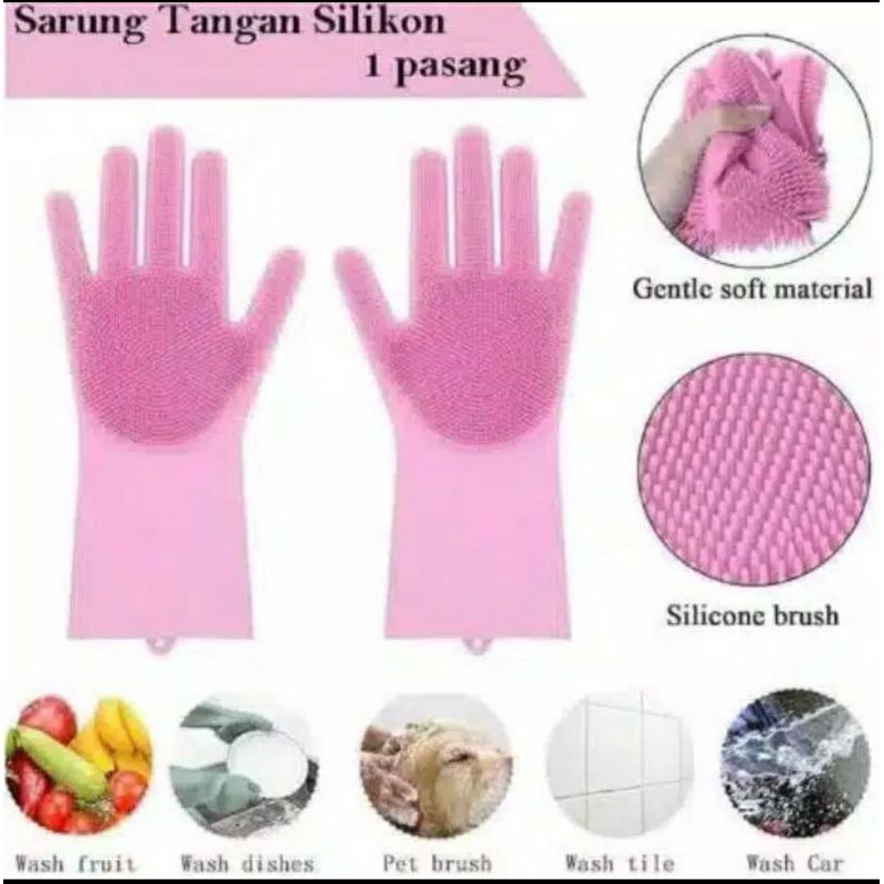 Sarung Tangan Silicone Cuci Piring | Sarung tangan | Silikon | Silicone - Merah Muda