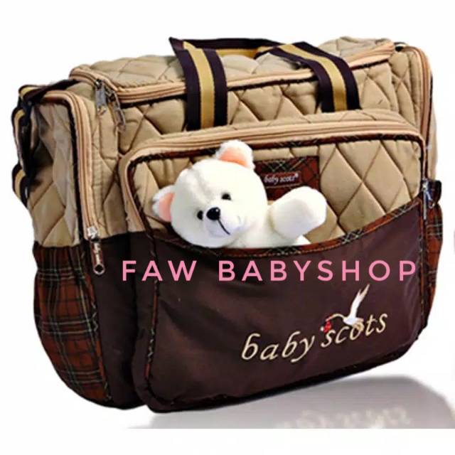 Baby Scots babyscots Embroidery Diaper Bag with DOLL Tas Besar diaper Boneka Tas bayi Besar ISEDB011