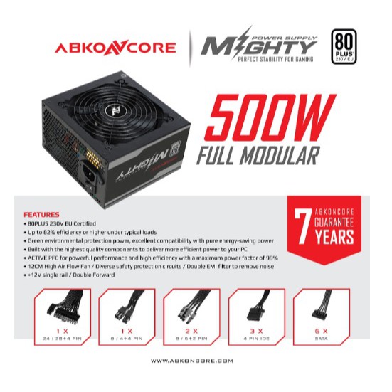 Power Supply / PSU Abkoncore Mighty 500 Watt 80+ Full Modular