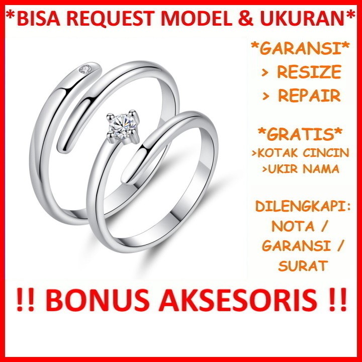 Cincin Couple Perak Tunangan Mas Kawin Gratis Ukir Nama Garansi Silver Asli Bisa Pesan Model Id633