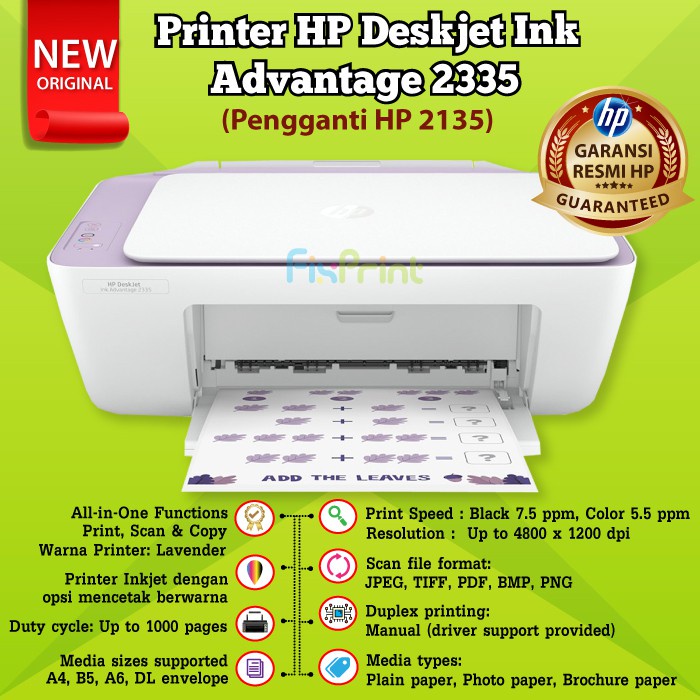 HP DeskJet Ink Advantage 2335 2336 2337 Print Scan Copy All-In-One Printer Pengganti Seri Printer 2135