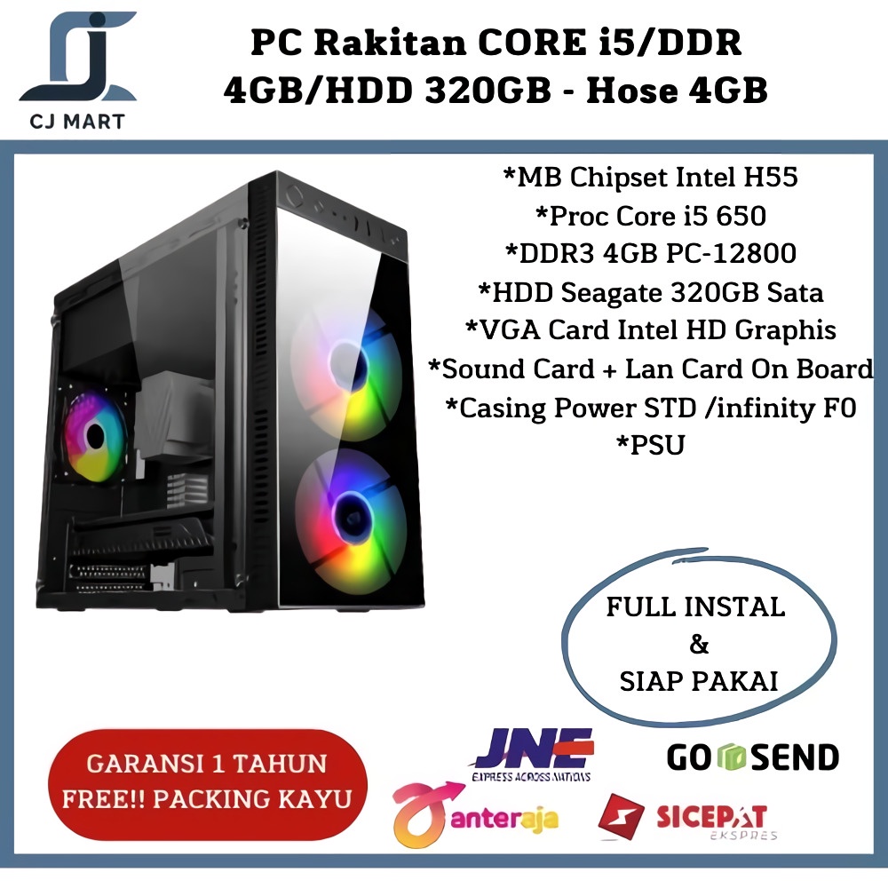 PC Rakitan i5/CPU CORE i5/DDR 4GB/HDD 320GB - Hose 4GB