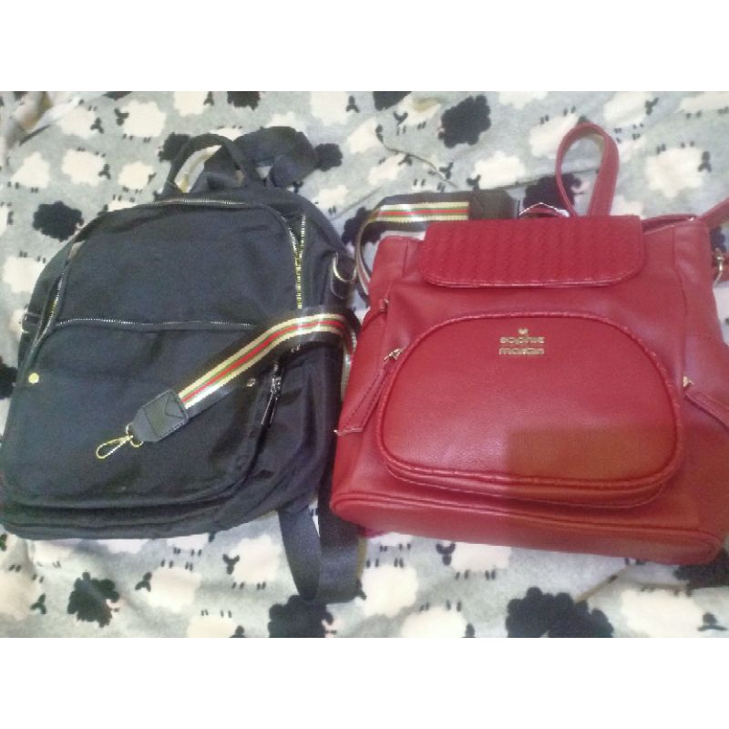 Tas Ransel Hitam Parasut mirip Elizabeth + Shopie Martin Merah