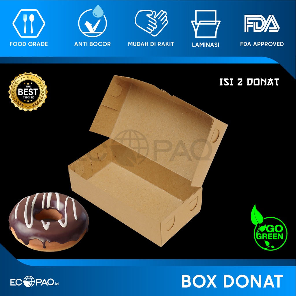 Box Donat - Kotak Donat - Dus Donat Donut - COKLAT- Isi 2 (50 pcs)