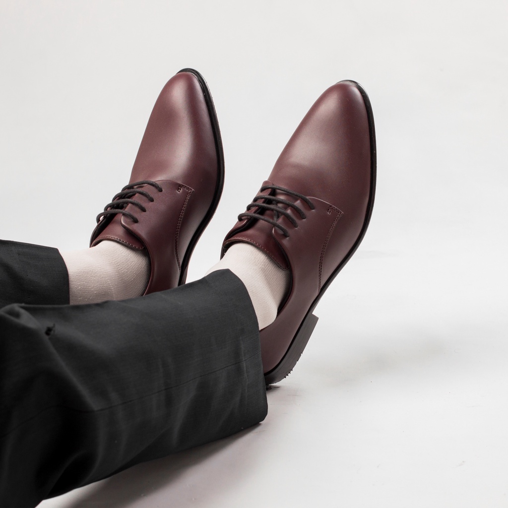 Barney Maroon | Sepatu Oxford Pantofel Hitam Pria Pantopel Tali Formal Casual Kerja Cowok Ori | FORIND Nazreal