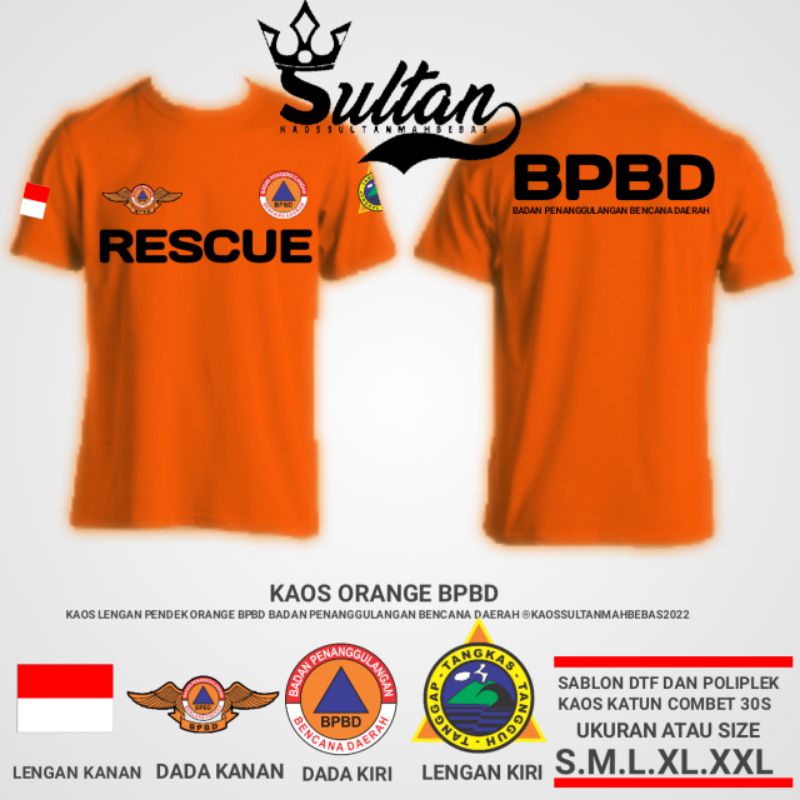 kaos katun orange BPBD/seragam Orange BPBD/Baju orange BPBD