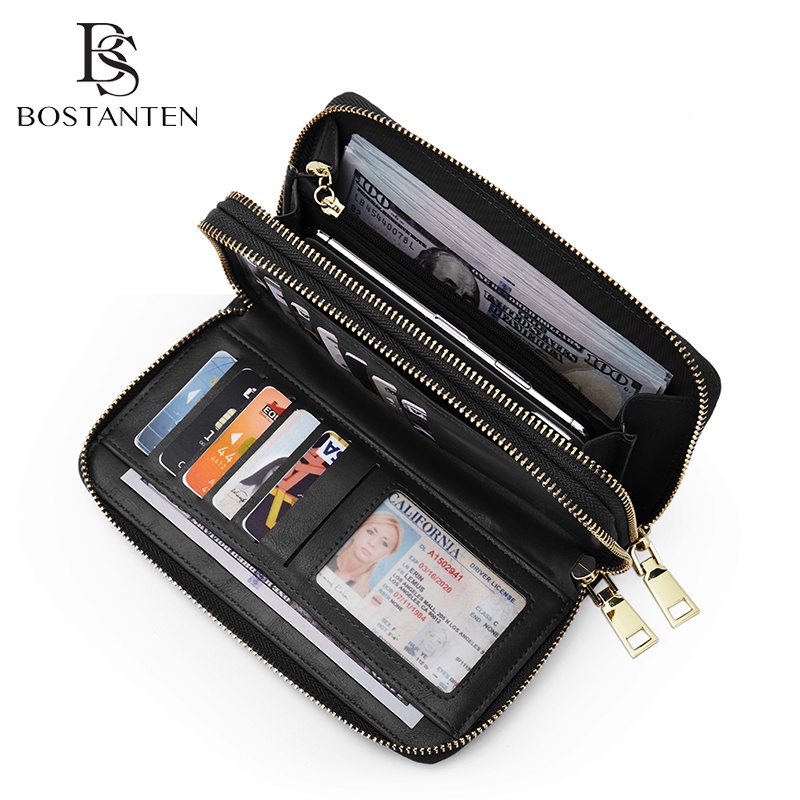 Bostanten Dompet Wanita Dompet Panjang Dompet Ritsleting Ganda