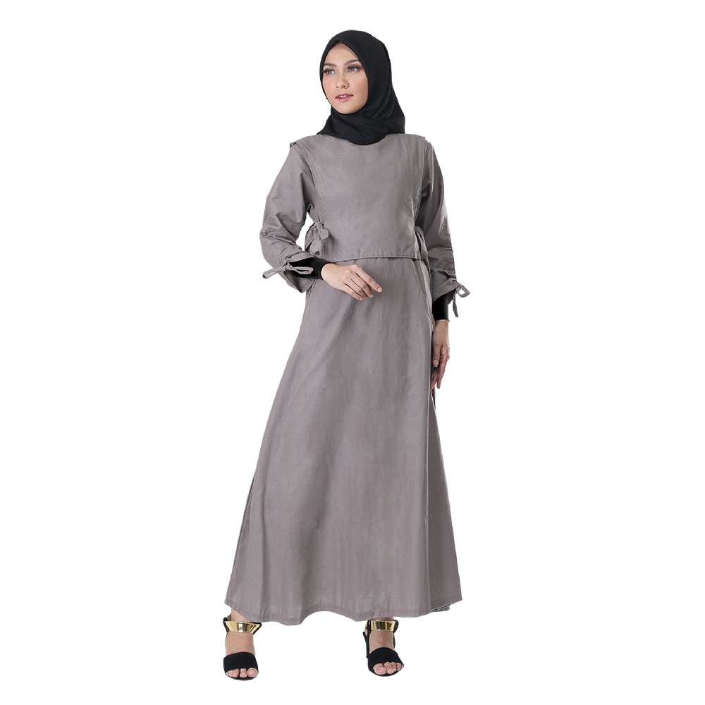 Inficlo Gamis Muslimah Wanita Abu-abu