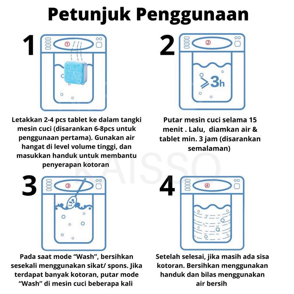 KAISSO - TABLET PEMBERSIH MESIN CUCI / DEEP CLEANING WASHING / PENGHILANG BAU