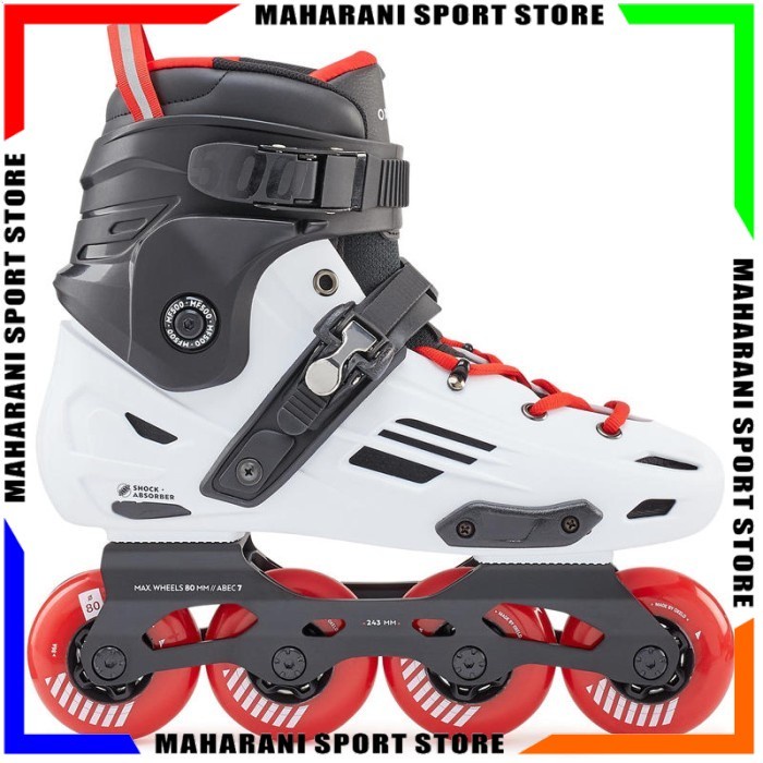 Sepatu Roda Dewasa OXELO FIT500 Freeride Hardboot Inline Putih Merah