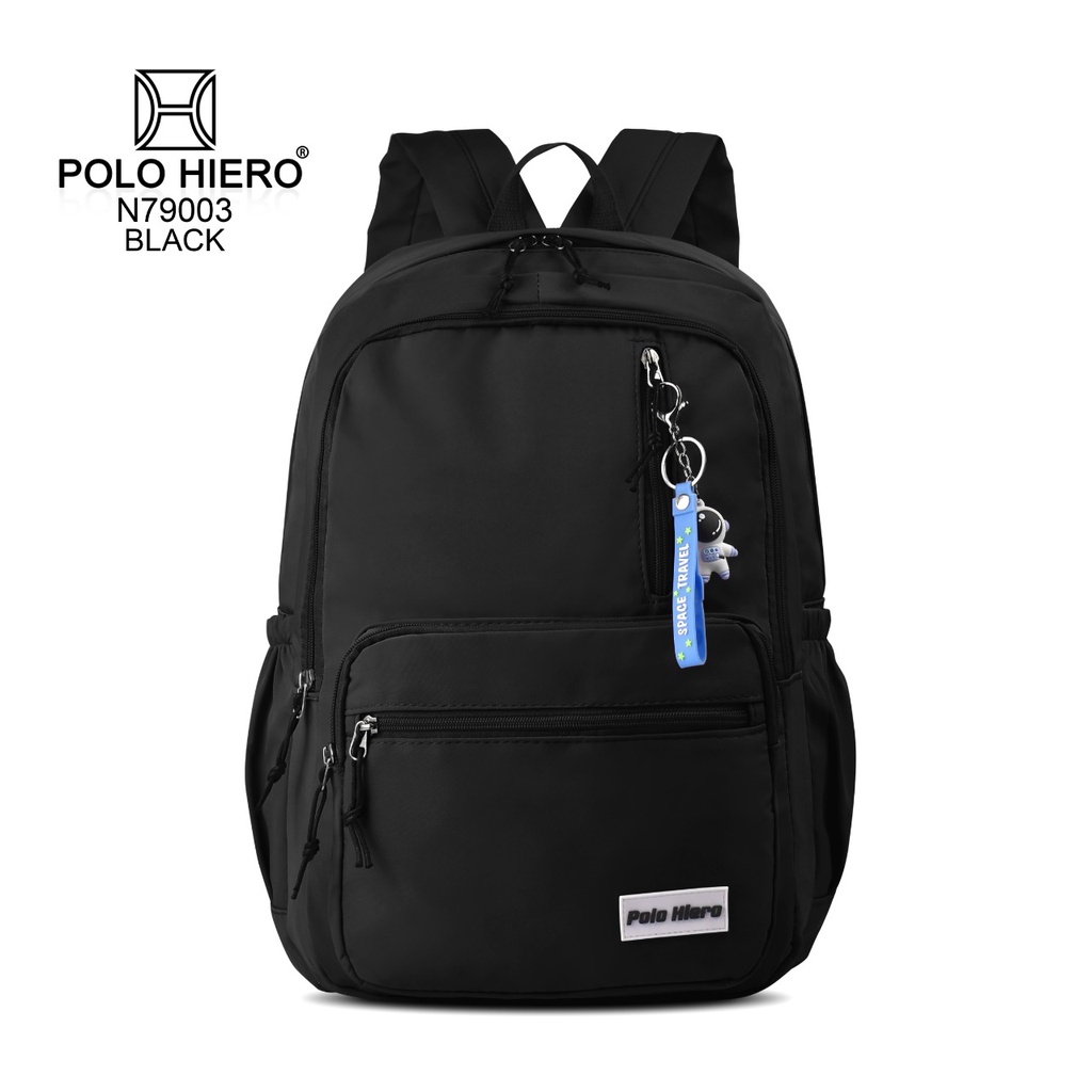 Polo Hiero Tas  Sekolah Polo Hiero N79003 Tas Ransel Wanita Free Gantungan Kunci-Black