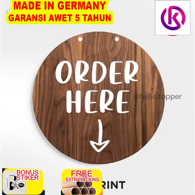 

Promo Sign Kayu Order Here Modern Signage Kayu UV Print - 15cm