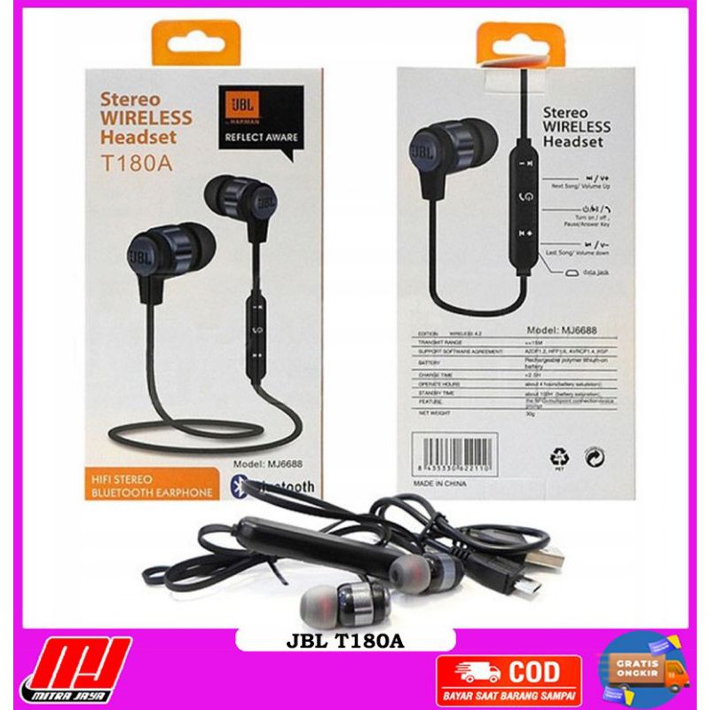 JBL Sporty T180 Wireless Headset Waterproof Music With Slot Memory