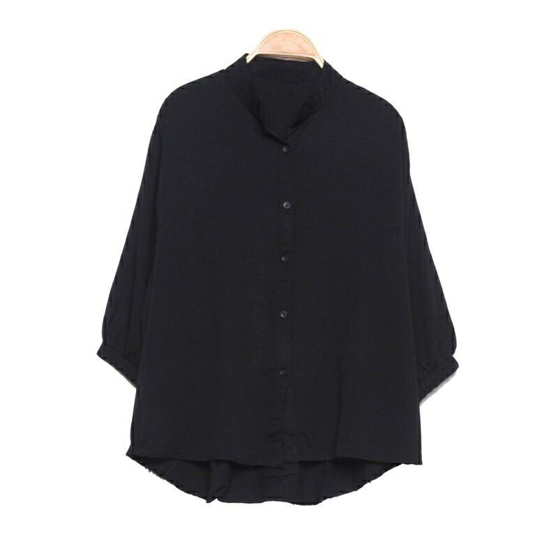 kemeja wanita polos rayon twill casual tangan skoder-Hitam
