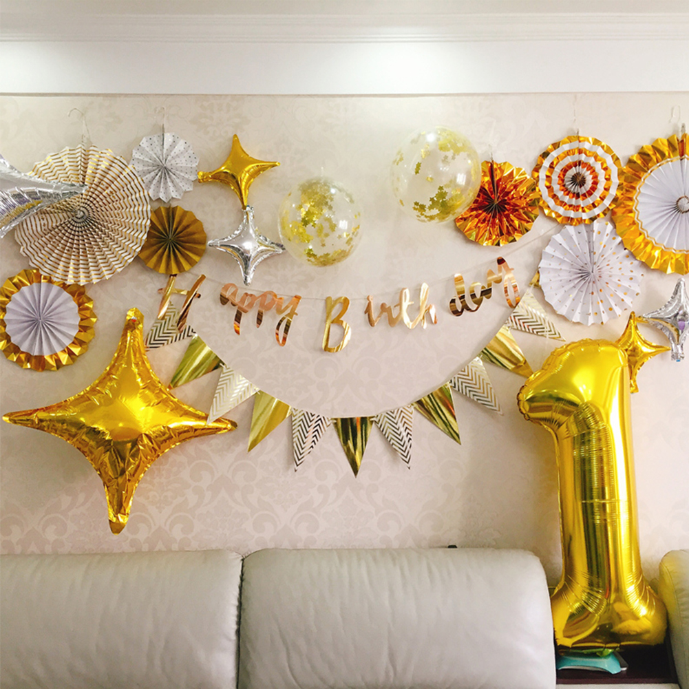 Balon Foil Helium Bentuk Angka Warna Emas Ukuran 32 Inch Untuk Dekorasi Pesta Ulang Tahun