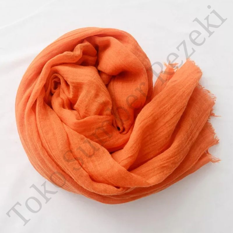 Syal Jingga Polos Shawl Cotton Scarf Plain Fridge Selendang Orange