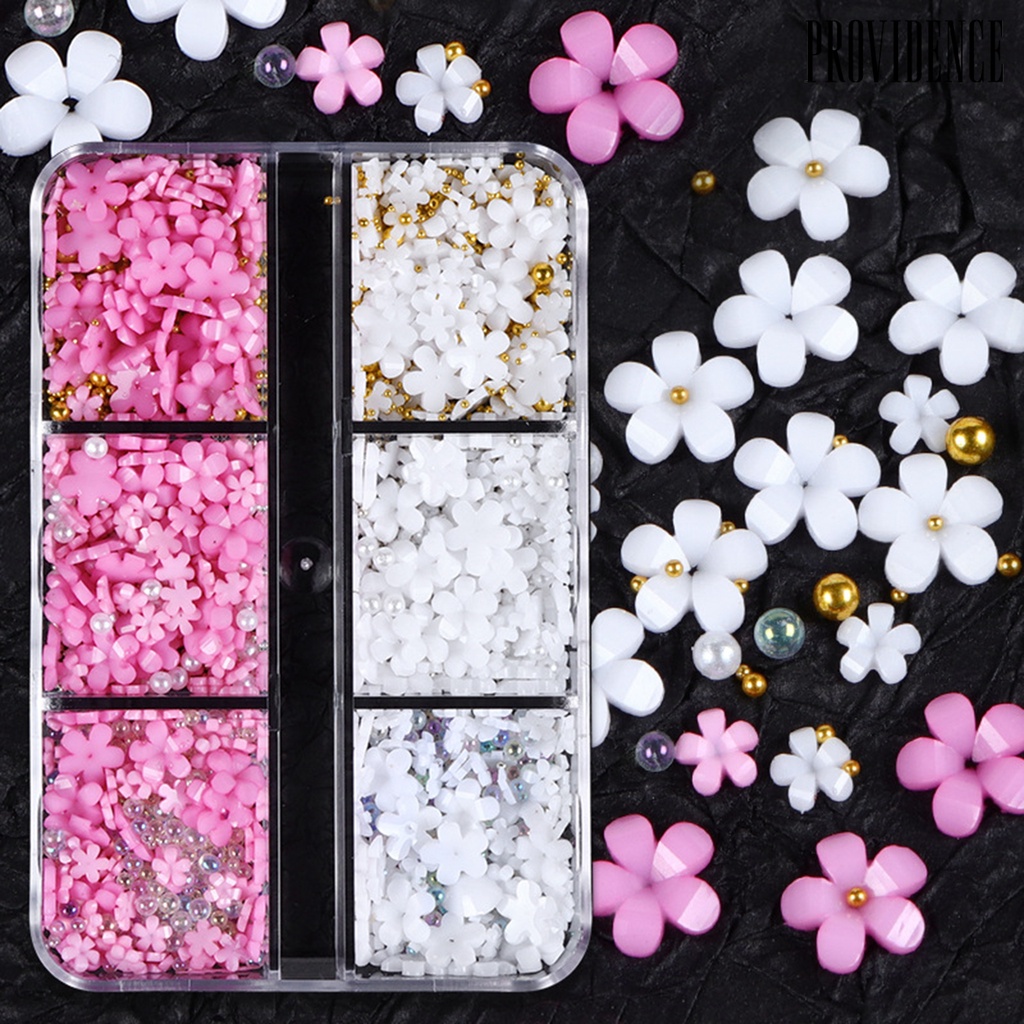 Providence 6 Sekat / Set Hiasan Kuku Bentuk Bunga Bahan Resin Untuk Aksesoris Nail Art / Manicure