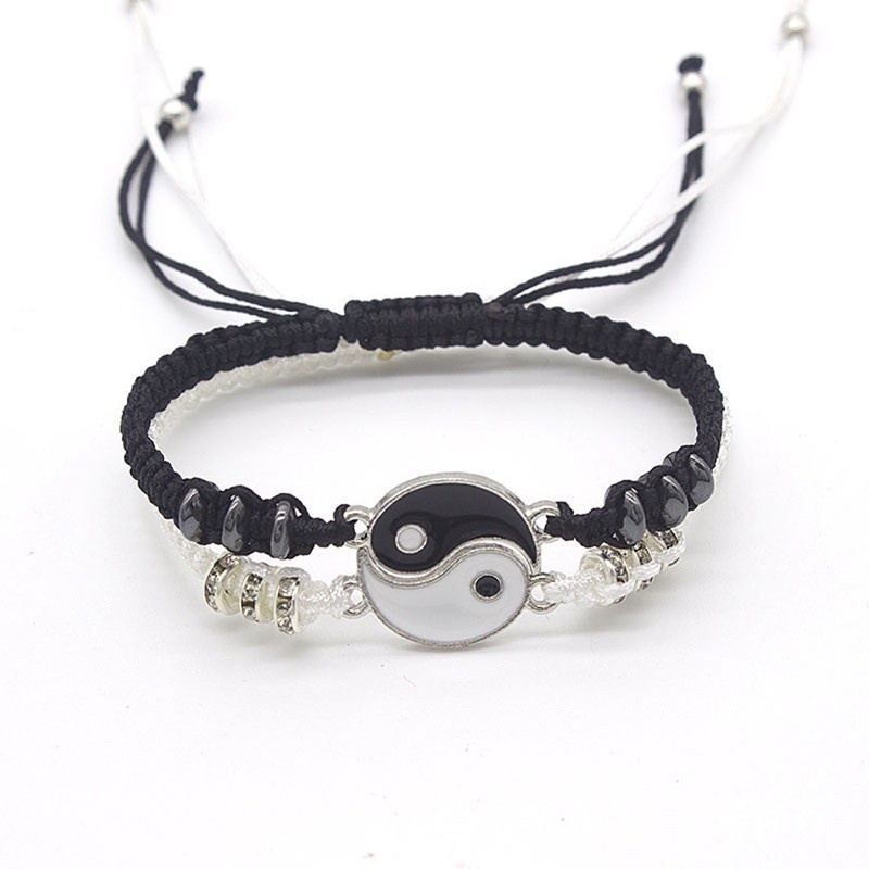 2pcs Gelang Tangan Tali Kepang Hias Liontin Hati Tulisan Forever Love Yin Yang Tai Chi Untuk Pasangan Sahabat