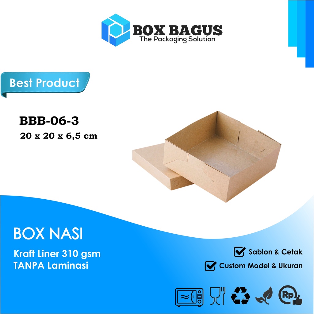 BOX DUS 20x20x6,5 KRAFT 310 GSM - KOTAK HAMPERS MAKANAN NASI ROTI KUE SNACK