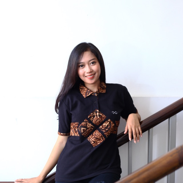 Loyal Kaos Polo Batik Hitam Modern Wanita M L XL XXL