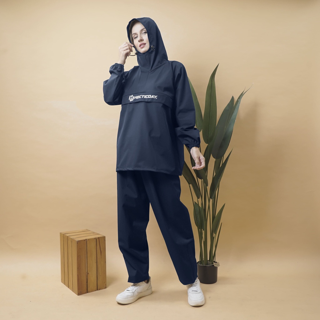 Jas Hujan HECTICDAY Jas Hujan Pria Wanita Dewasa Anti Air Bahan Import Raincoat Saku Kangguru