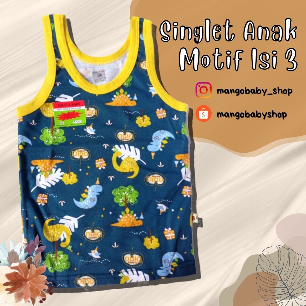 USCITA BABY | BAJU ATASAN SINGLET ISI 3 ANAK KATUN MOTIF