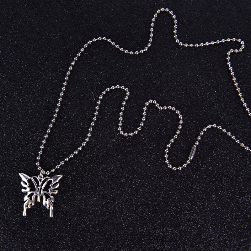 Hbid Kalung Rantai Liontin Kupu-Kupu Bahan Stainless Steel Gaya Gothic Sexy Untuk Wanita