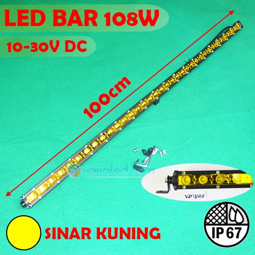 LED BAR 108W KUNING 39 Inch 100 cm Single Row Fokus 12V 24V Lampu Sorot Spotlight Offroad Worklight