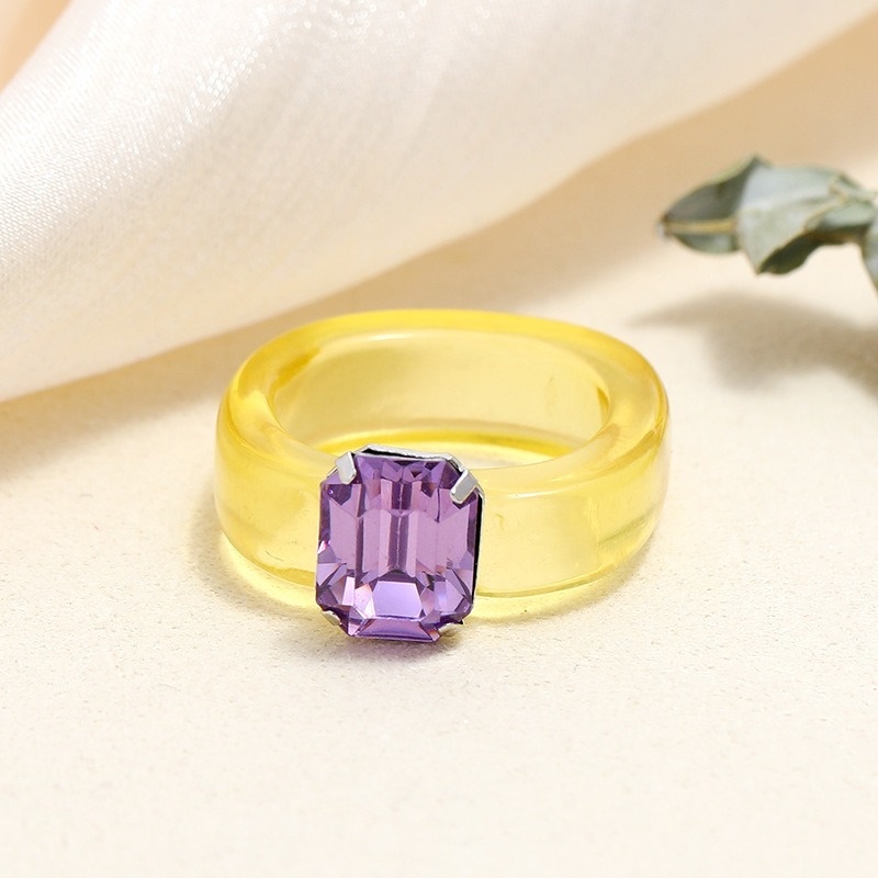 Cincin Berlian Resin Akrilik Transparan Warna Permen Gaya Jepang Korea Selatan Untuk Wanita