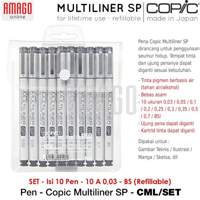 

COPIC MULTILINER SP - SET 10A 0.03-BS - 10 PCS - REFILLABLE - CML/SET