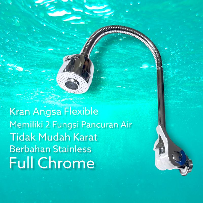Kran Cuci Piring Angsa Flexible Stainless Chrome 1/2 inch Kepala Besar 2 Mode Pancuran Air / Kran Air Bak Cuci Piring