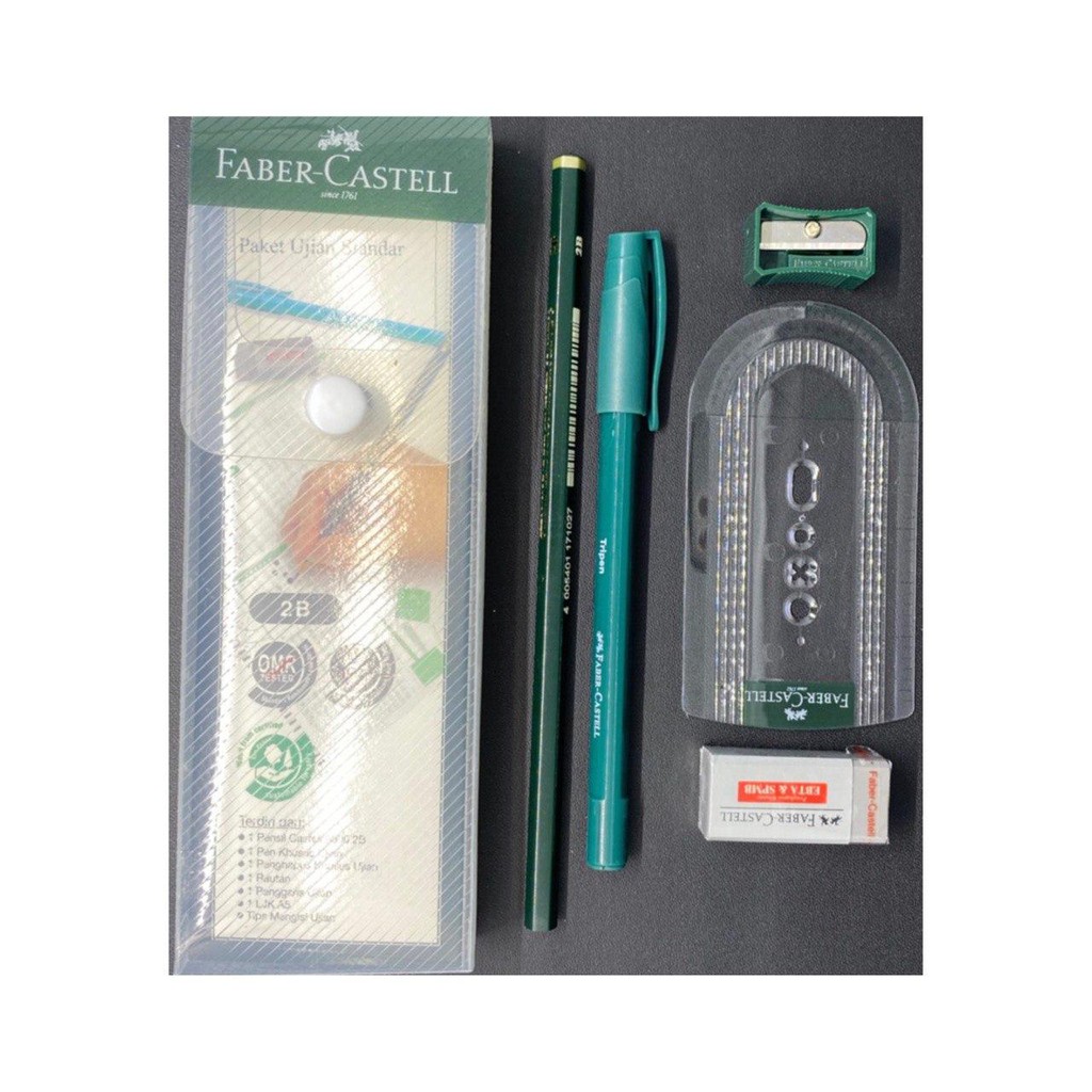 

PAKET ALAT TULIS FABER CASTELL/ PAKET PENSIL 2B+BOLPOIN+PENGHAPUS+PENGGARIS LUBANG+TEMPAT PENSIL