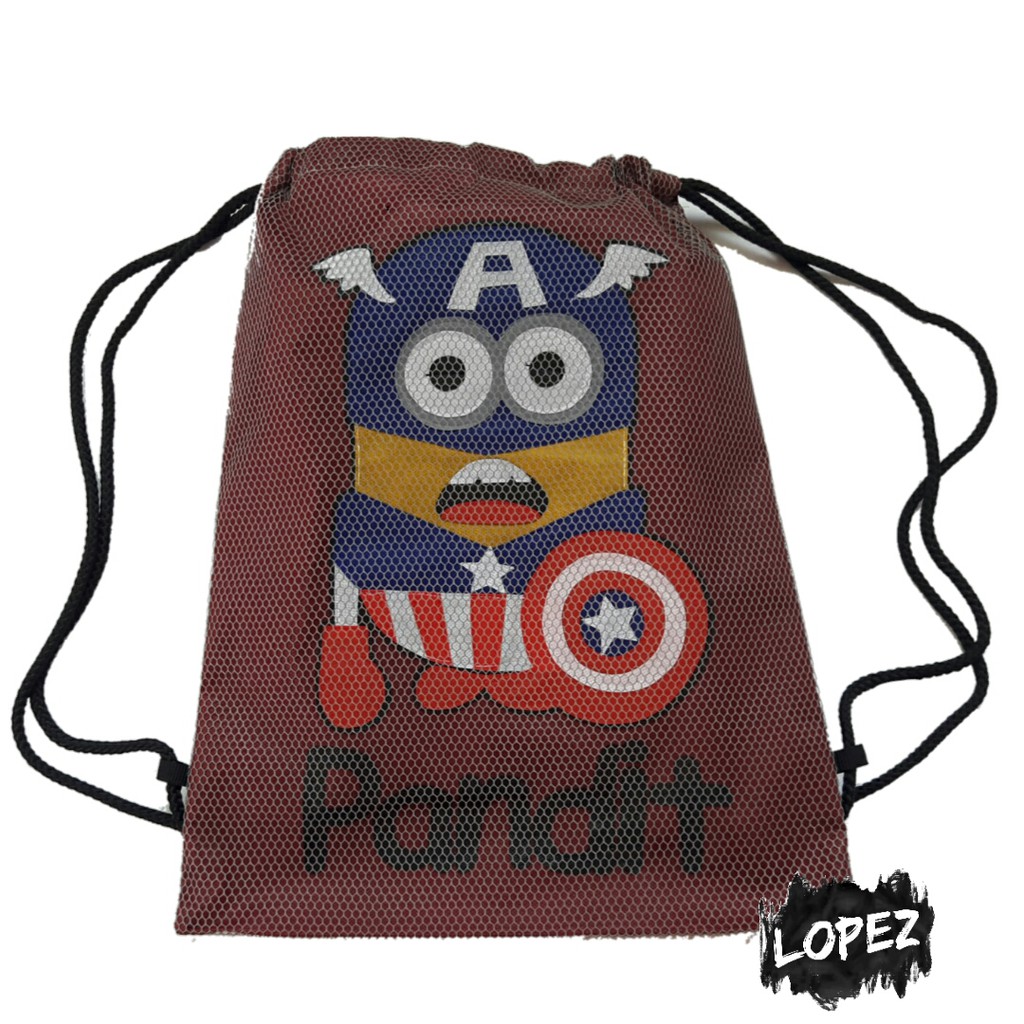 Tas Jaring Minion / Tas Serut Minion x Captain America Custom Gambar + Nama