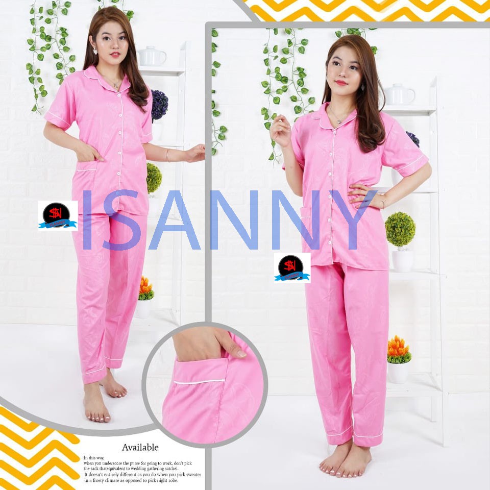 ISANNY PIYAMA SET SATEN EMBOS CP SIZE.L/BAJU TIDUR//PIYAMA DEWASA/REAL PICT