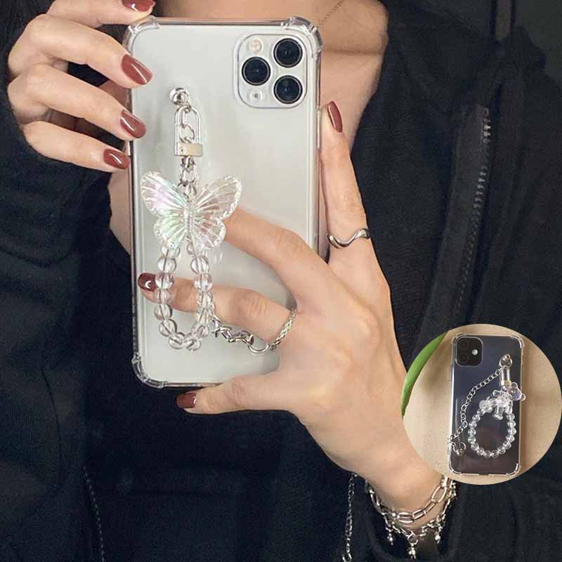 Case Transparan Dengan Rantai Butterfly Untuk IPhone 14 6 6s 7 8 SE 2020 7P / 8Plus X XS XR 11 12 13 mini Pro Max