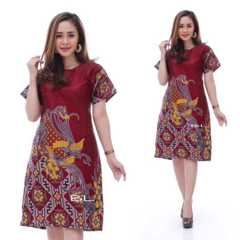 DRESS BATIK WANITA DRESS WANITA MODERN LENGAN PENDEK BAJU KANTOR WANITA KEKINIAN