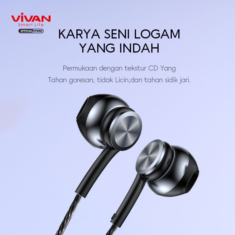 VIVAN Q12 Wire Earphone Deep Bass Mic Konektor L 90 Garansi Resmi 1 Tahun