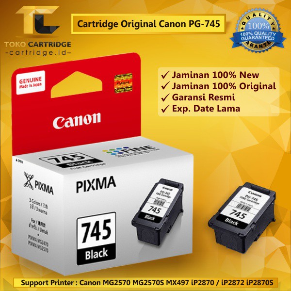 Tinta Canon PG 745 Black ORIGINAL Catridge PG745 Katrid PG-745 Printer IP2870 2570 IP2872 IP 2870s