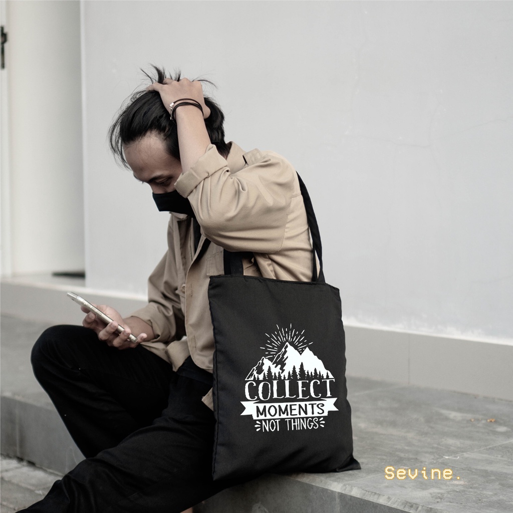 Sevine Totebag Tas Wanita Tote bag Resleting Girl Quotes Black Series Hitam - TQ4